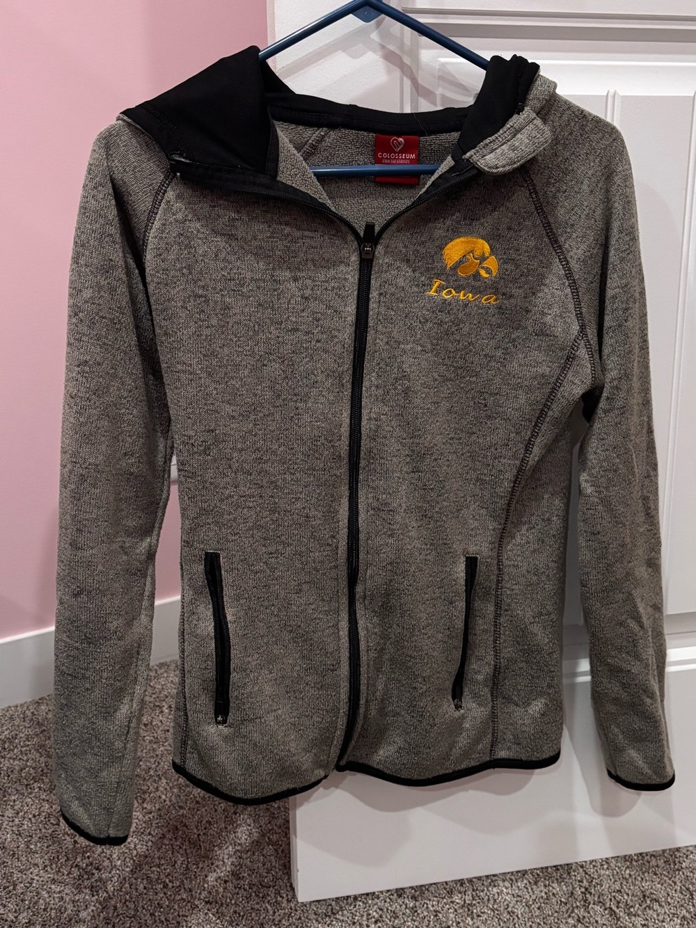 Colosseum Gray Hooded Zip Jacket with Yellow Iowa Hawkeyes Logo